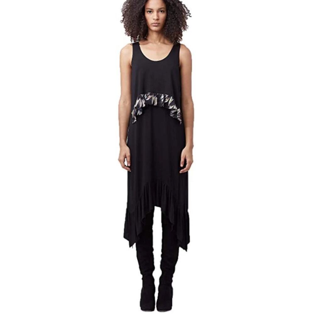 Diane Von Furstenberg Perri Ruffle Trim Shift Dress Black Size Medium